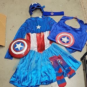 Child Large 12-14 Marvel American Dream Halloween Costume dress, Cape, shield,